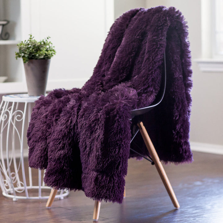 Shaggy Shaggy Super Elegent Sherpa Long Fur Throw Chanasya Color: Aubergine Size: 50" W x 65" L