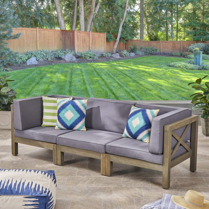 Patio Sofa with Cushions Highland Dunes Frame Color / Cushion Color: Gray Finish Frame / Dark Gray Cushion