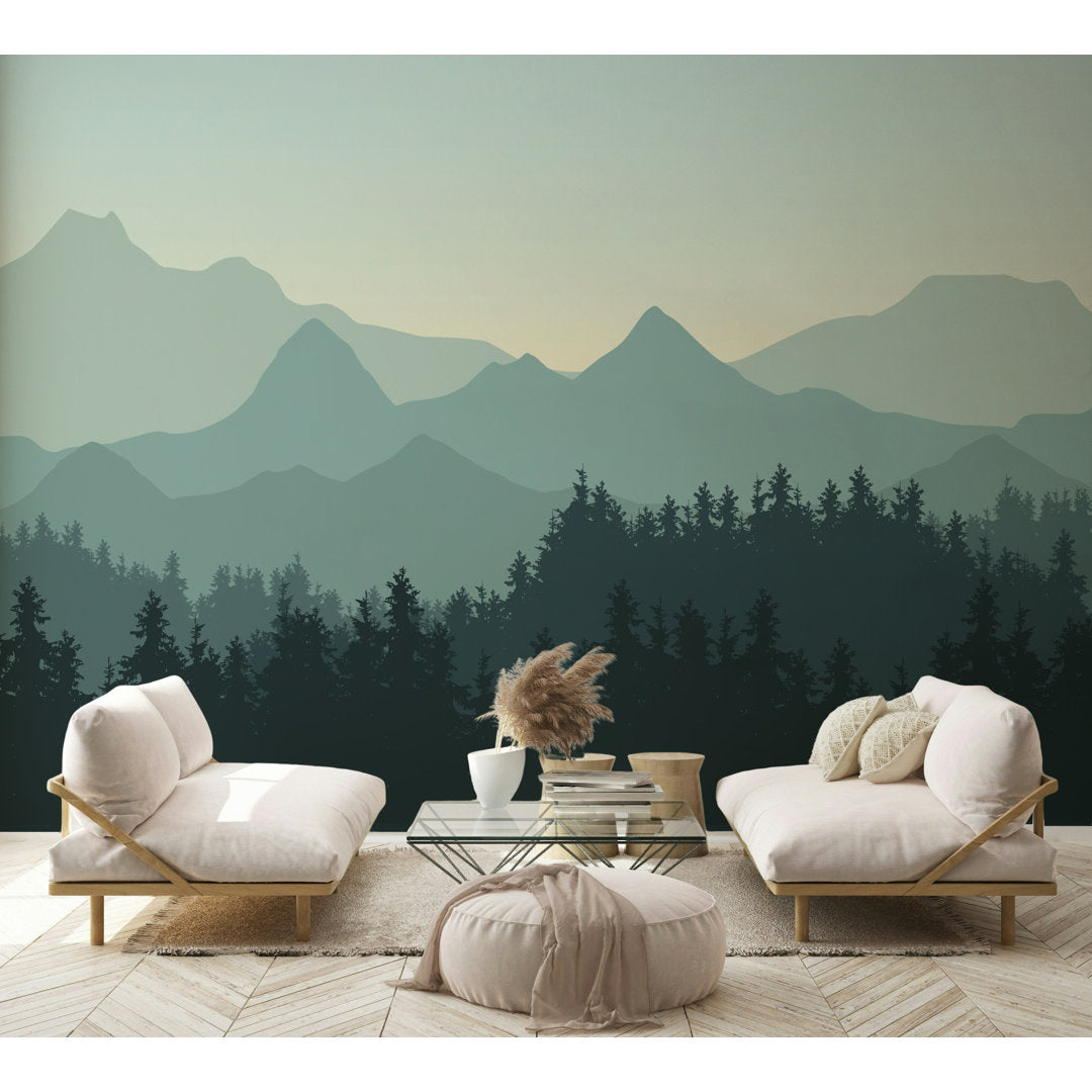 Jaylyne Serene Mountain and Forest Silhouette Paintable Wallpaper Roll (Set of 6) Loon Peak® Size: 75"L x 112"W
