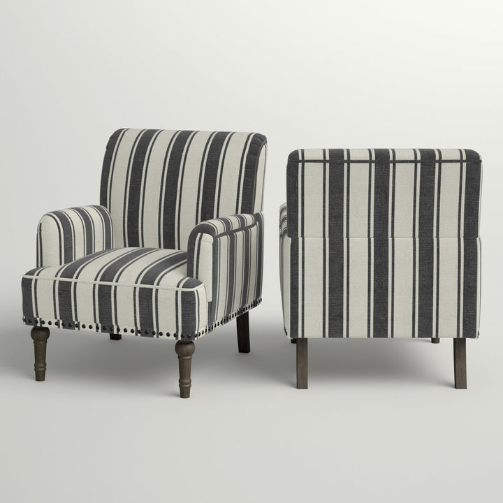 Arching Armchair With Solid Wood Turned Legs and Nailhead Trim (Set of 2) Sand & Stable™ Upholstery Color: Black