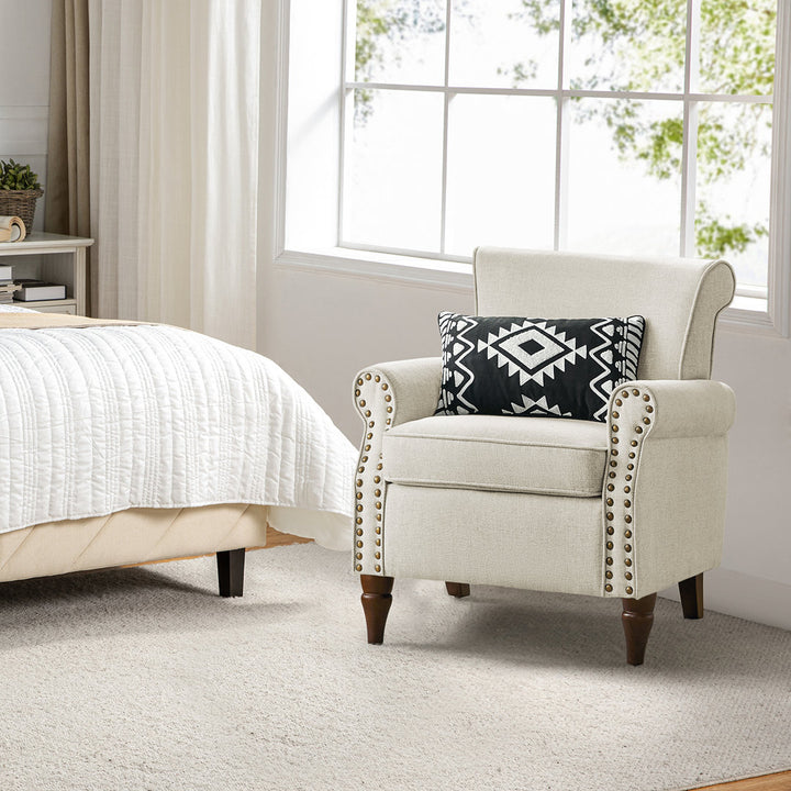 Asul Upholstered Armchair with Solid Wood Legs Wade Logan® Fabric: Ivory Polyester