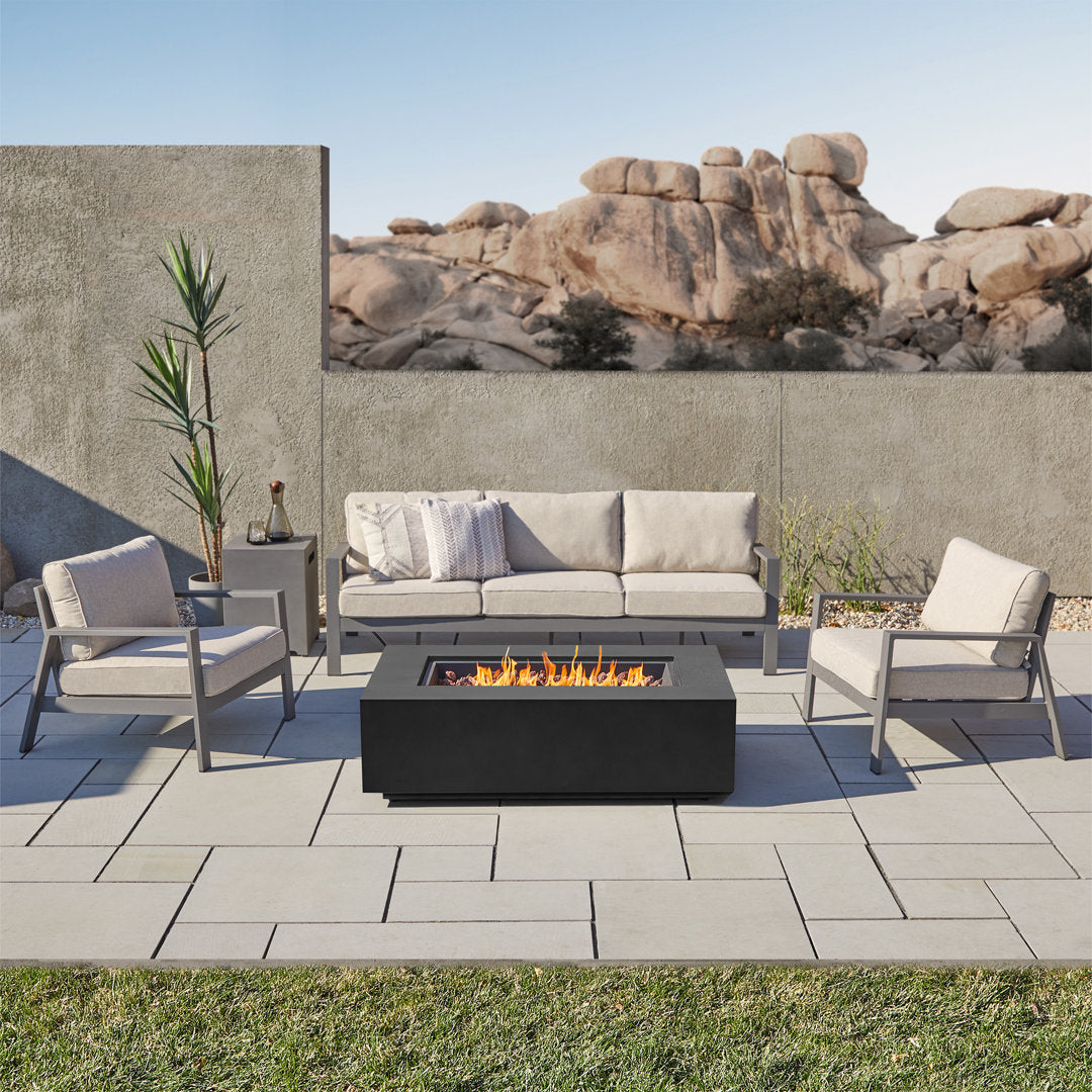 AEGEAN Propane / Natural Gas Outdoor Fire Pit Table Real Flame Size: 15" H x 50" W x 32" D Finish: Black