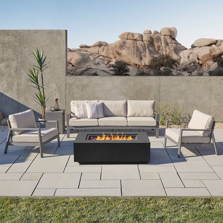 AEGEAN Propane / Natural Gas Outdoor Fire Pit Table Real Flame Size: 15" H x 50" W x 32" D Finish: Black