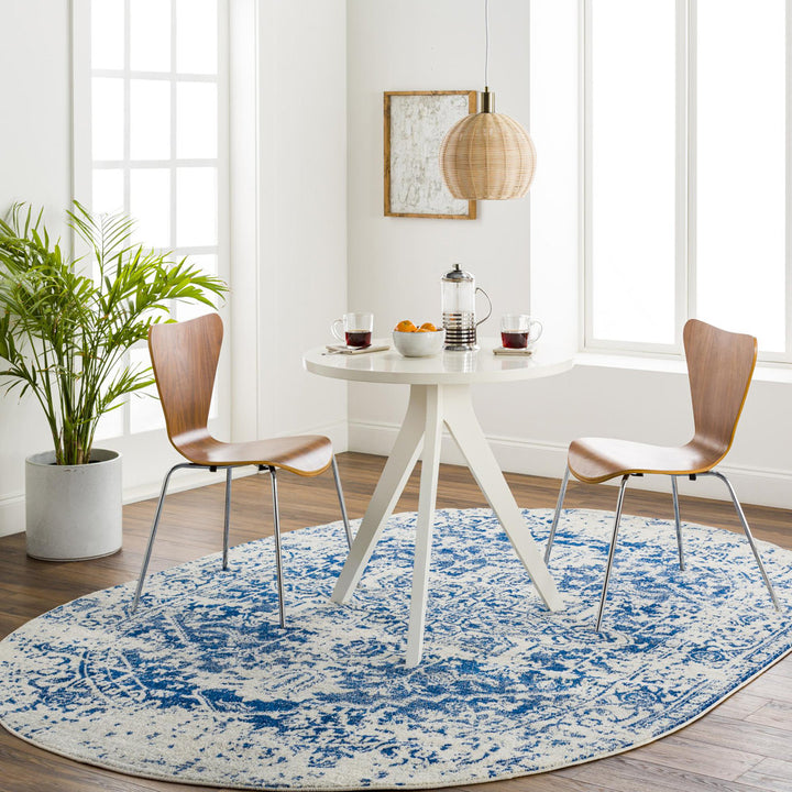 Hillsby Oriental Pure Navy/Light Gray Area Rug Mistana™ Rug Size: Oval 6'7" x 9'