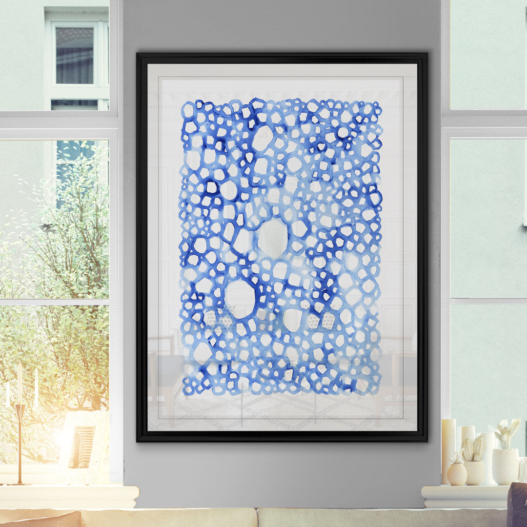 Indigo Plexus I' Print on Canvas Highland Dunes Size: 26.5" H x 36.5" W x 1.5" D Format: Black Framed