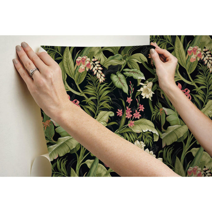 Waverly Wailea Coast 18.86' L x 18" W Peel and Stick Wallpaper Roll York Wallcoverings Color: Black