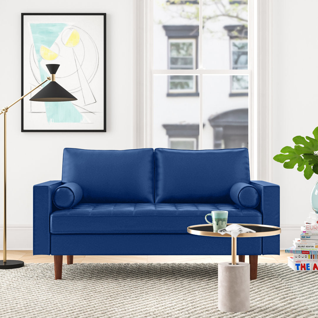 Ashfaq 57.8" Velvet Square Arm Loveseat Wade Logan® Fabric: Polyester Dress Blue