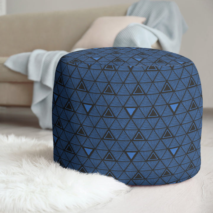 Full Color Hand Drawn Triangles Pouf East Urban Home Upholstery Color: Dark Blue