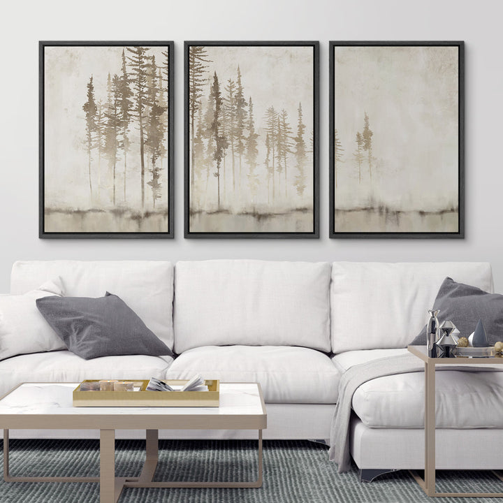 Pastel Abstract Tree Subtle Neutral Modern Rustic Home Decor - Framed Canvas Print Wall Art Work SIGNLEADER Size: 24" H x 48" W Format: Black Framed