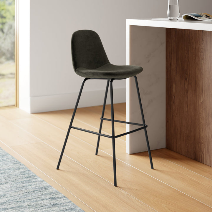 Kody Upholstered Bar & Counter Stool (Set of 2) AllModern Color: Bella Smoke Performance Velvet Seat Height: Counter Stool (23.5" Seat Height)