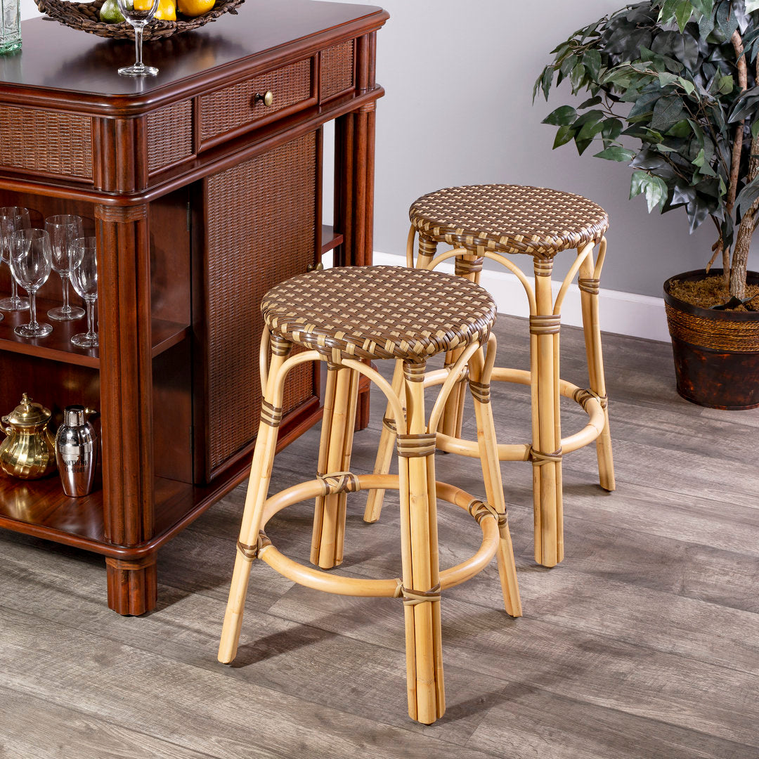 Alastair Bar & Counter Stool Birch Lane™ Color: Brown/Tan Dot/Natural Rattan Frame Seat Height: Counter Stool (24" Seat Height)