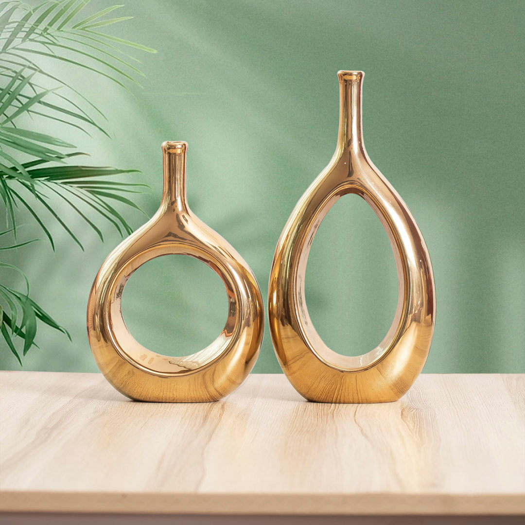 2 Piece Dinges Ceramic Table Vase Set Orren Ellis Color: Gold