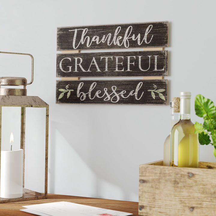 Thankful Grateful Blessed Wood Sign Wall Decor August Grove®