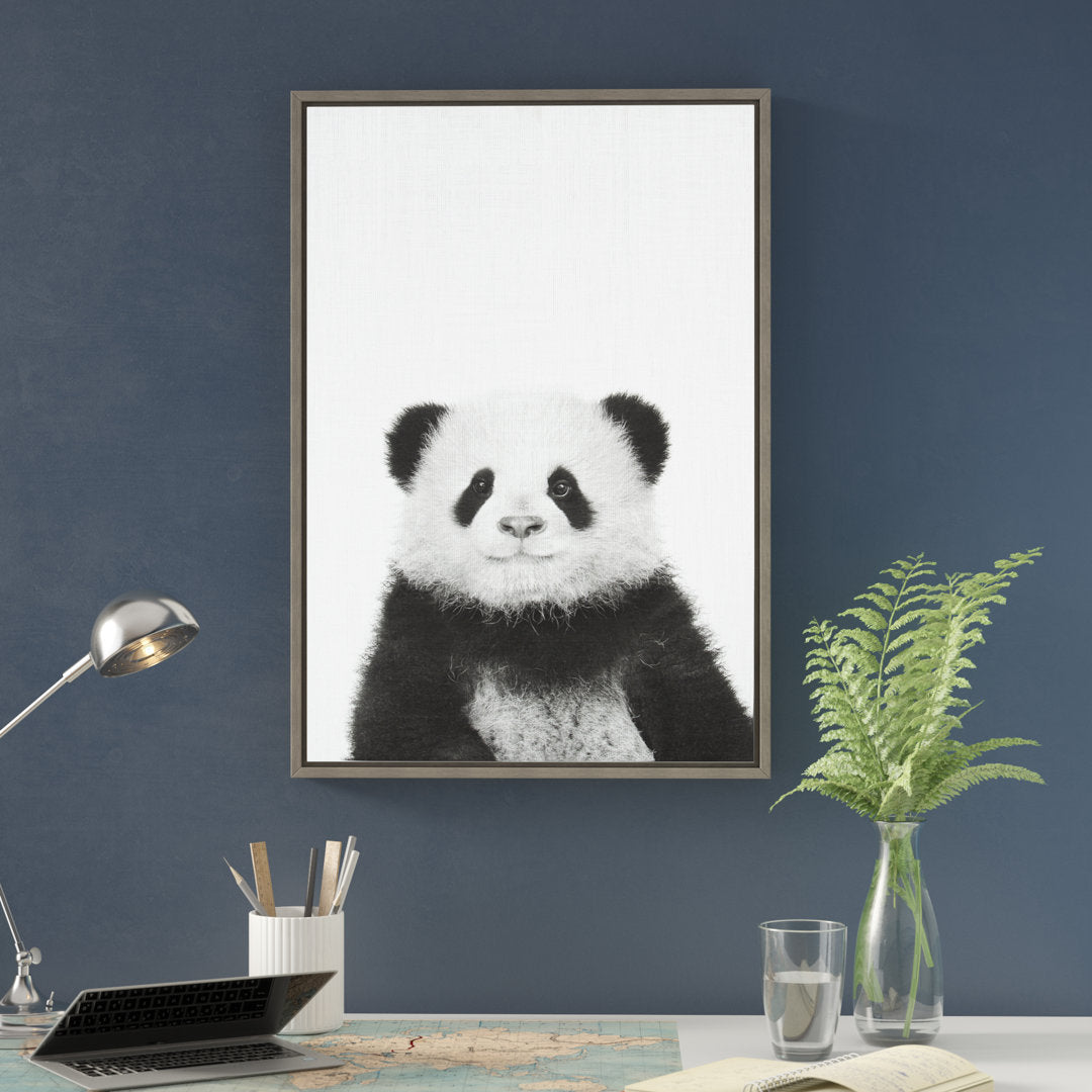 Panda Animal Print Black and White Portrait' Framed Photographic Print on Canvas Ivy Bronx Format: Gray Framed