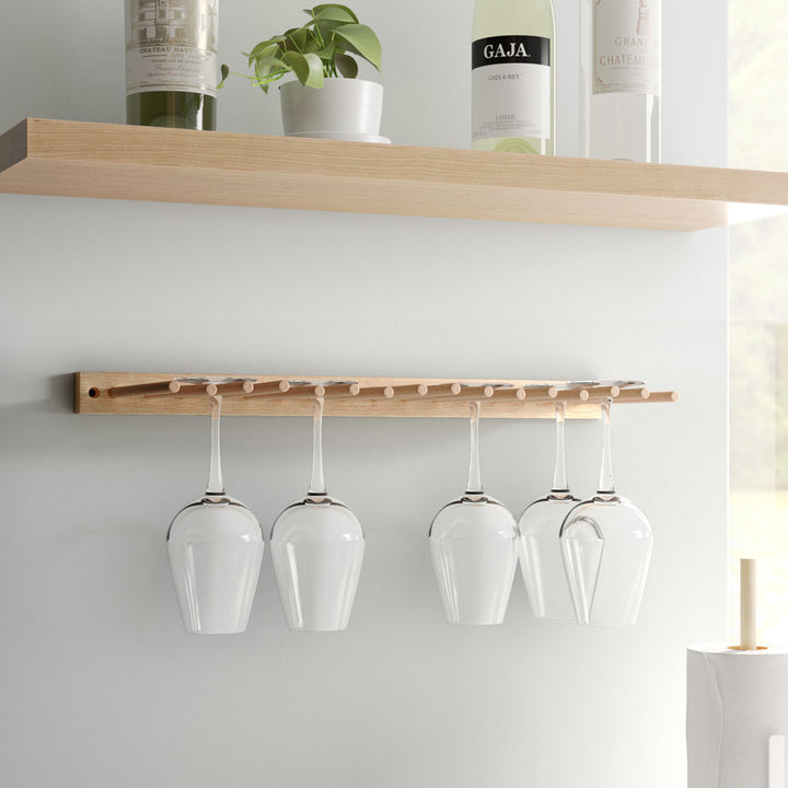 Danyia Solid Wood Wall Mounted Wine Glass Rack in Natural George Oliver