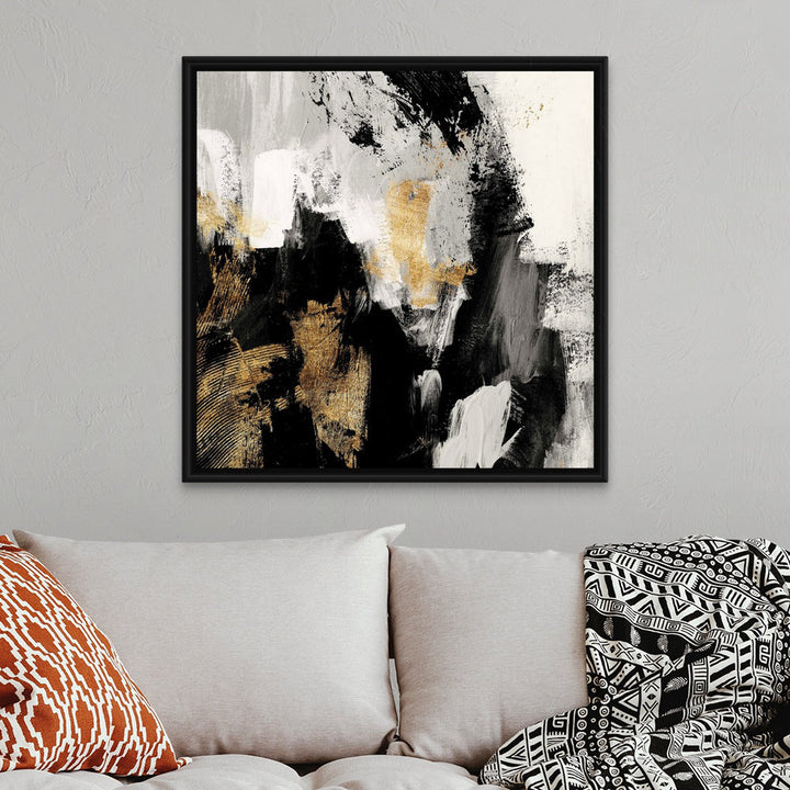 Neutral Gold Collage I by Victoria Borges - Painting Print on Canvas Ivy Bronx Size: 38" H x 38" W x 1.75" D Format: Black Floater Framed