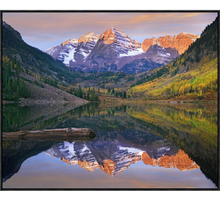 Maroon Bells Peaks Reflected in Maroon Lake, Snowmass Wilderness, Colorado by Tim Fitzharris Framed Photographic Print on Canvas Global Gallery Size: 28" H x 35" W x 1.5" D