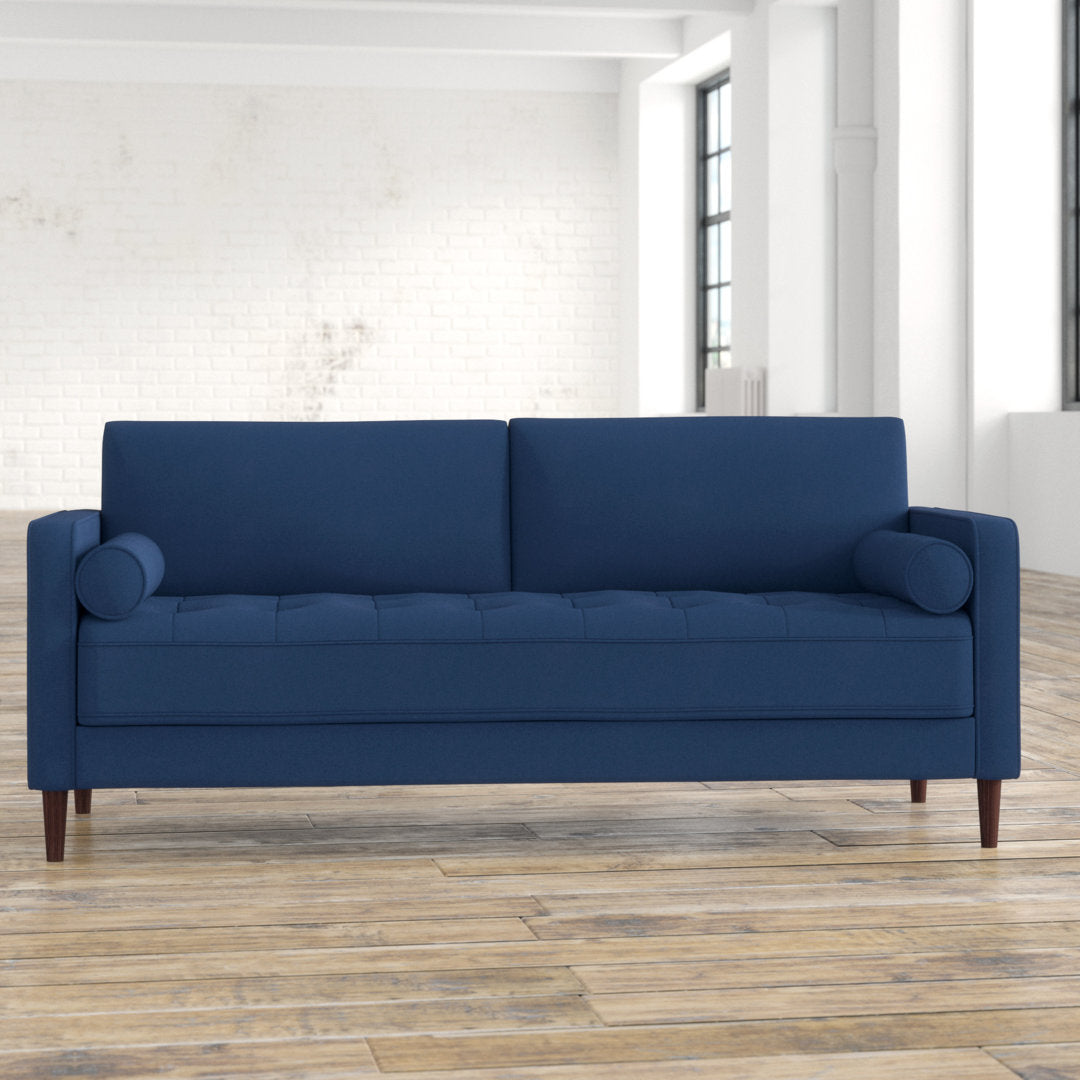 Garren 75.6'' Square Arm Tufted Sofa Mercury Row® Fabric: Navy Blue Linen