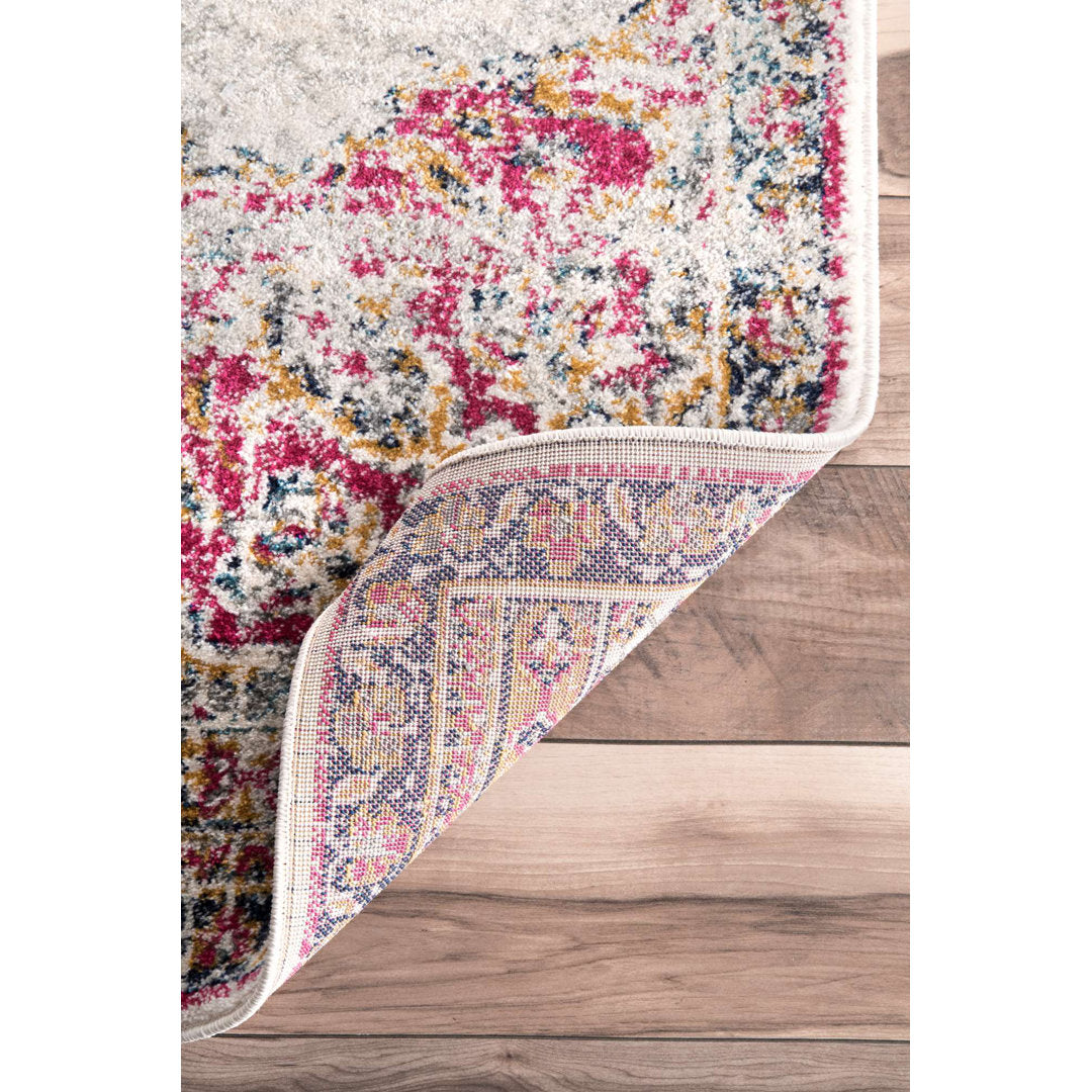 Mcalmont Medallion Power Loomed Performance Pink/Fuchsia Rug Bungalow Rose Rug Size: Round 5'