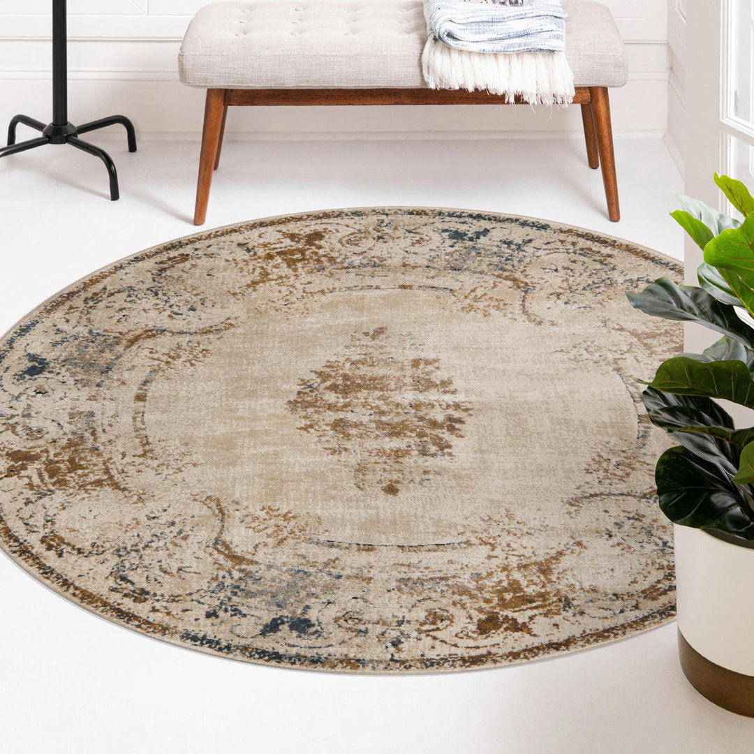 Arlindo Oriental Beige/Brown/Gray/Blue Area Rug Lark Manor™ Rug Size: Round 5'3"