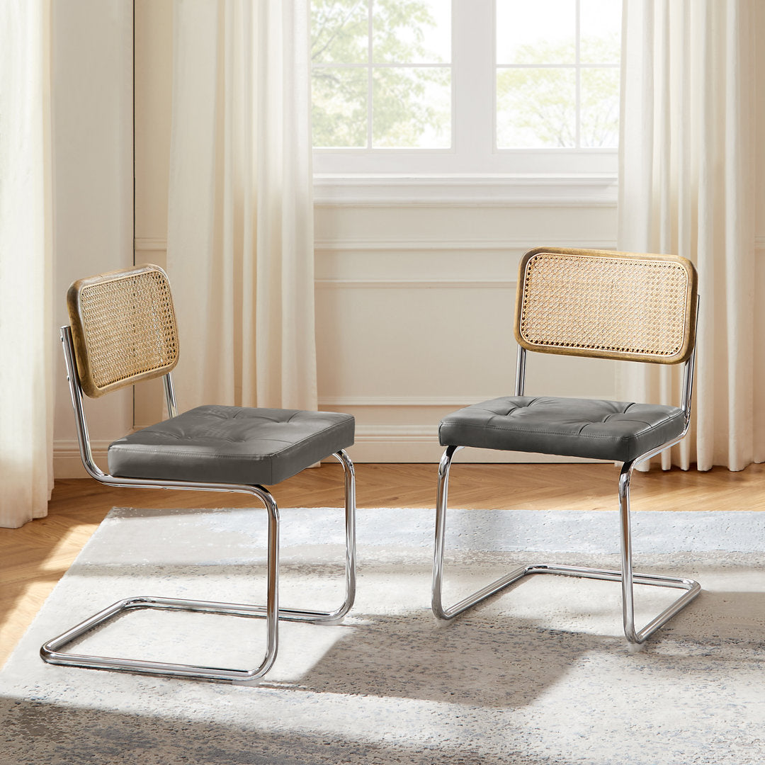 Staple Hill Upholstered Dining Side Chair with Cane Rattan Back (Set of 2) Bayou Breeze Upholstery Color: Gray