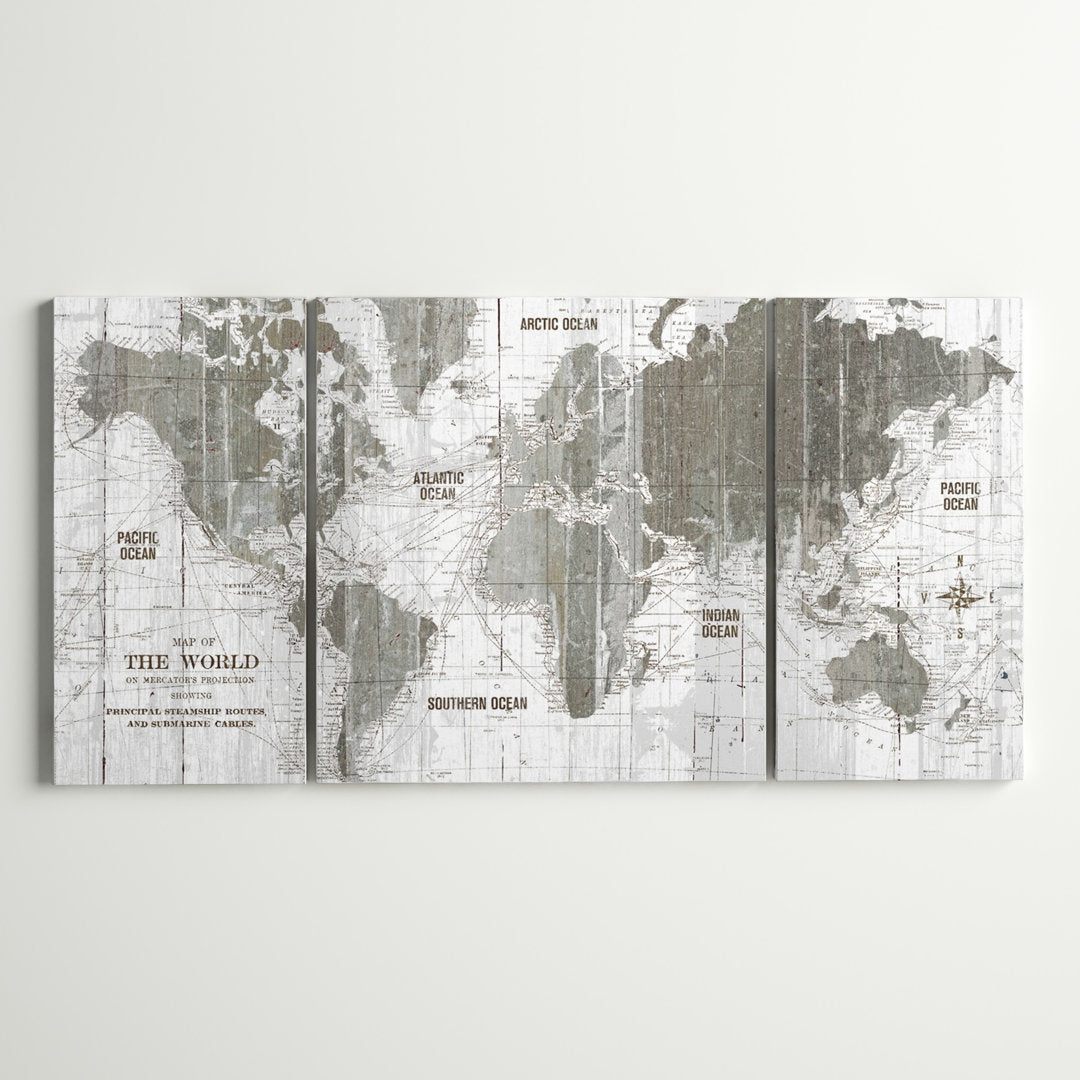 Clyatt Old World Map - 3 Piece Canvas Graphic Art on Canvas Alcott Hill® Size: 40" H x 80"W x 1.5" D