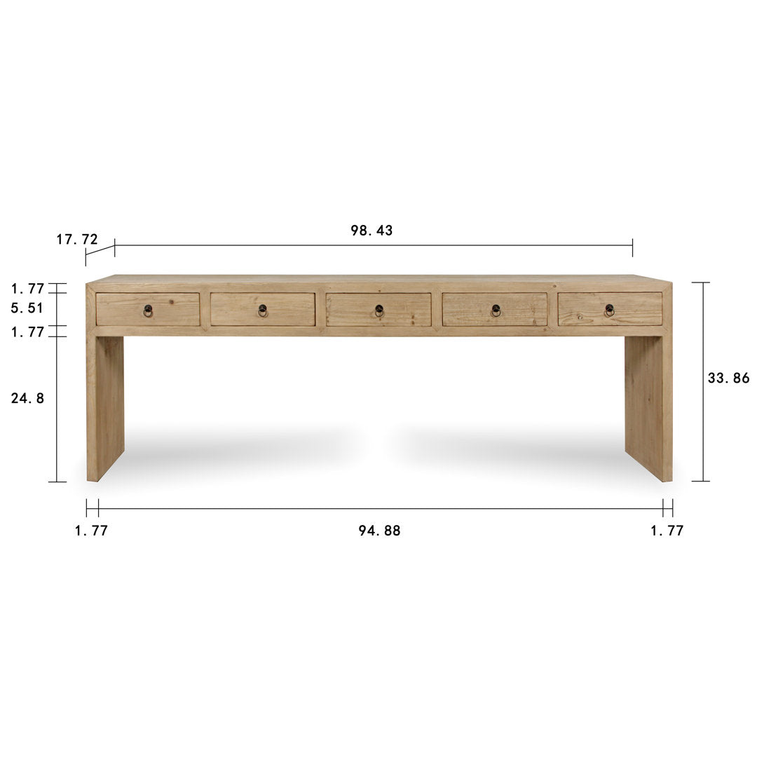 Lily's Living 98"l Weathered Natural Wood Indoor Waterfall Console Table W/Five Drawers, Home Office Furniture Lily's Living