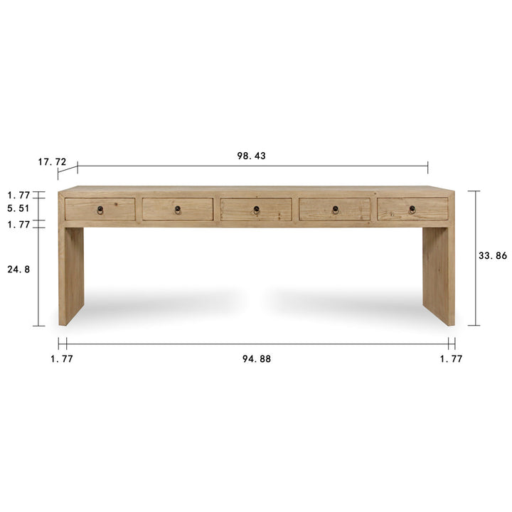 Lily's Living 98"l Weathered Natural Wood Indoor Waterfall Console Table W/Five Drawers, Home Office Furniture Lily's Living