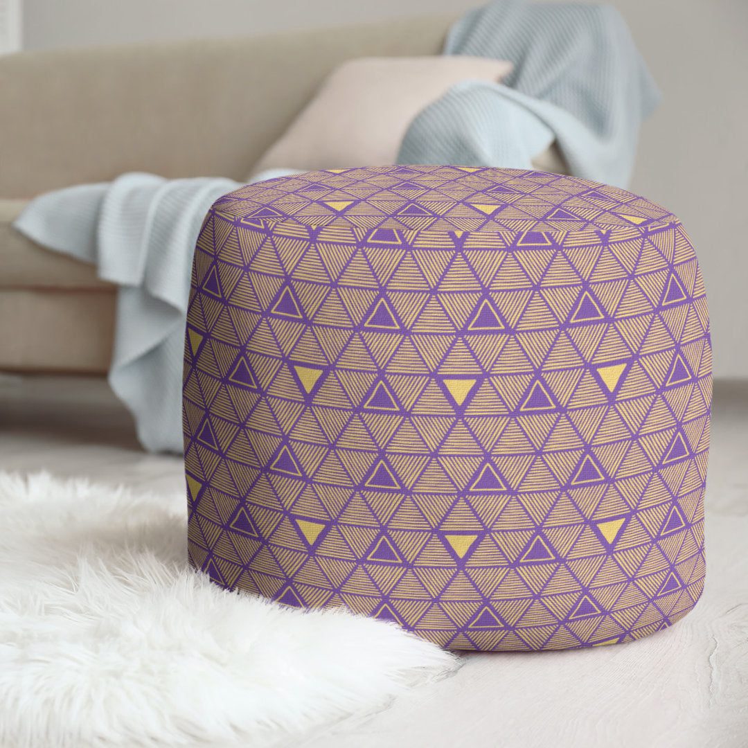 Full Color Hand Drawn Triangles Pouf East Urban Home Upholstery Color: Purple/Yellow