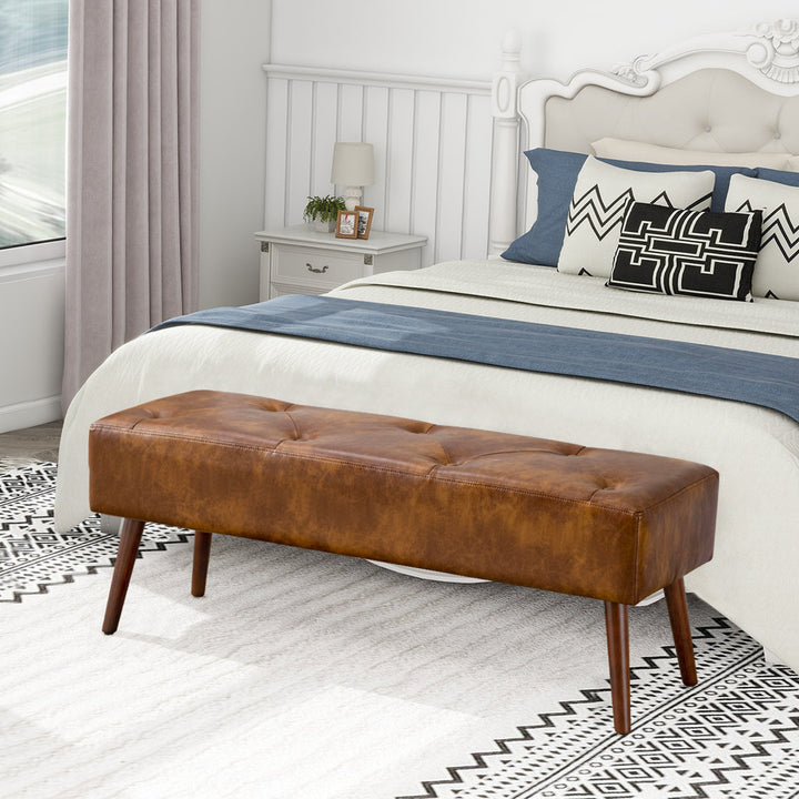 Sveina Faux Leather Bench, 44" Wide with Metal Legs 17 Stories Color: Dust Yellow