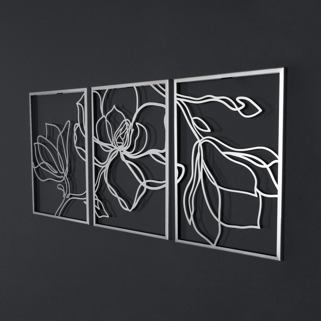 Metal Floral Wall Decor Set - 3 Piece Wall Art ARTEPERA Size: 18" H x 36" W x 1" D Finish: Silver