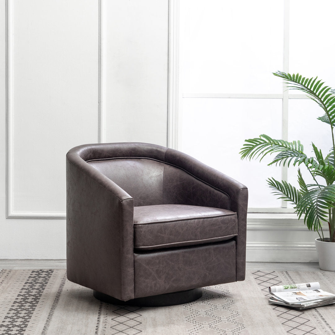 Kiersten 28.7" Wide Vegan Leather Swivel Barrel Chair Sand & Stable™ Leather Type: Pebble Charcoal Faux Leather