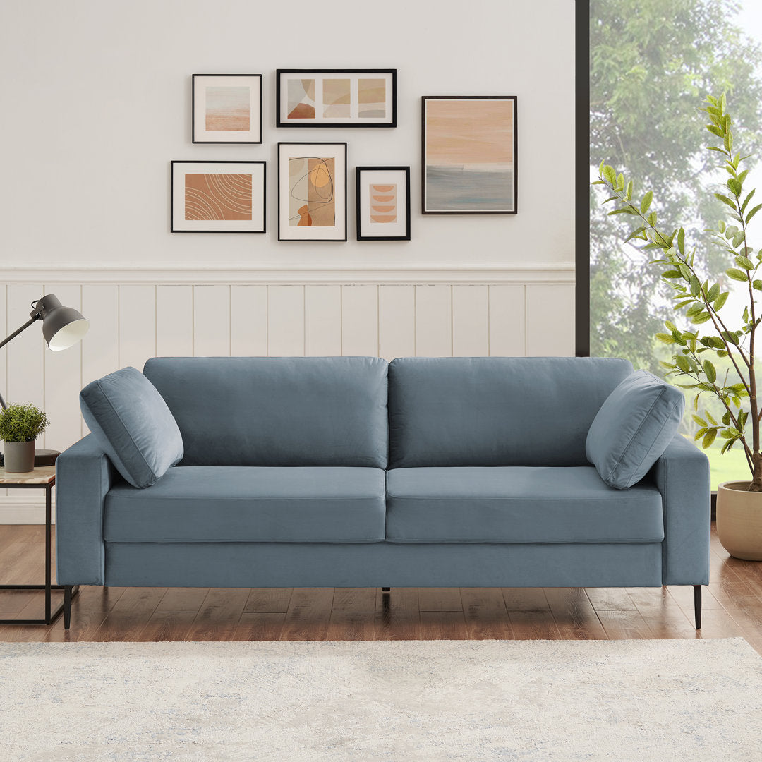 Jeses MINIMORE Modern Style Etta 84.3" Mid-Century Modern Design Sofa Corrigan Studio® Fabric: Light Blue Velvet