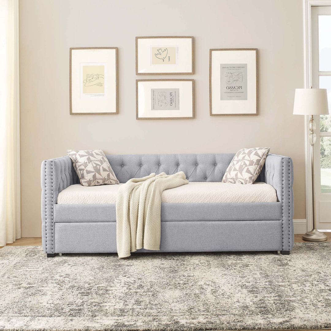 Daybed With Trundle Upholstered Tufted Sofa Bed,Platfrom Bed,Bed Frame Red Barrel Studio® Color: Gray Size: Twin Drawers Included: No