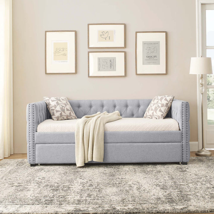 Daybed With Trundle Upholstered Tufted Sofa Bed,Platfrom Bed,Bed Frame Red Barrel Studio® Color: Gray Size: Twin Drawers Included: No