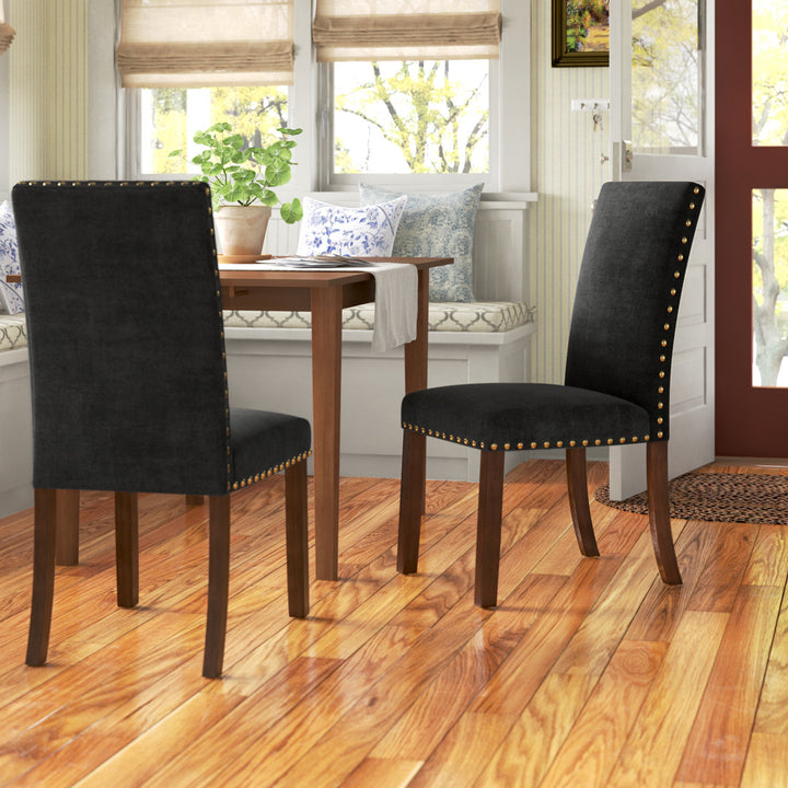 Bontrager Linen Dining Room Parsons Chair (Set of 2) Andover Mills™ Upholstery Color: Black