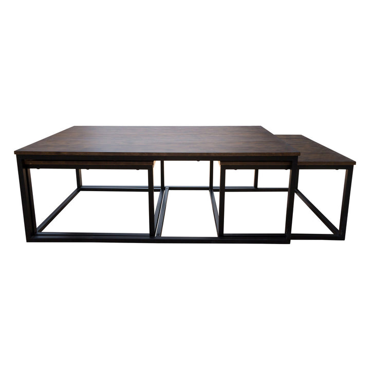 Kersh Arcadia Acacia Wood Nesting Coffee Table Set, 54-Inch, Antiqued Mocha Finish, Industrial Style with Metal Sled Legs, Space-Saving Design, Ideal for Entertaining and Daily Use Laurel Foundry Modern Farmhouse®