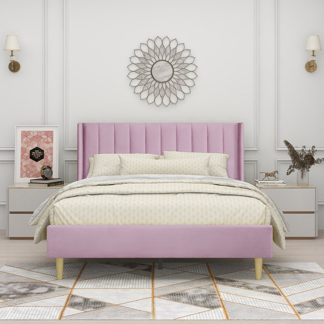 Eriksay Low Profile Upholstered Platform Bed with Wingback Headboard Wade Logan® Color: Pink Velvet Size: Queen