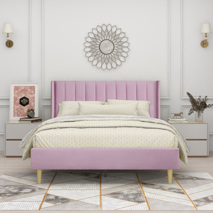 Eriksay Low Profile Upholstered Platform Bed with Wingback Headboard Wade Logan® Color: Pink Velvet Size: Queen