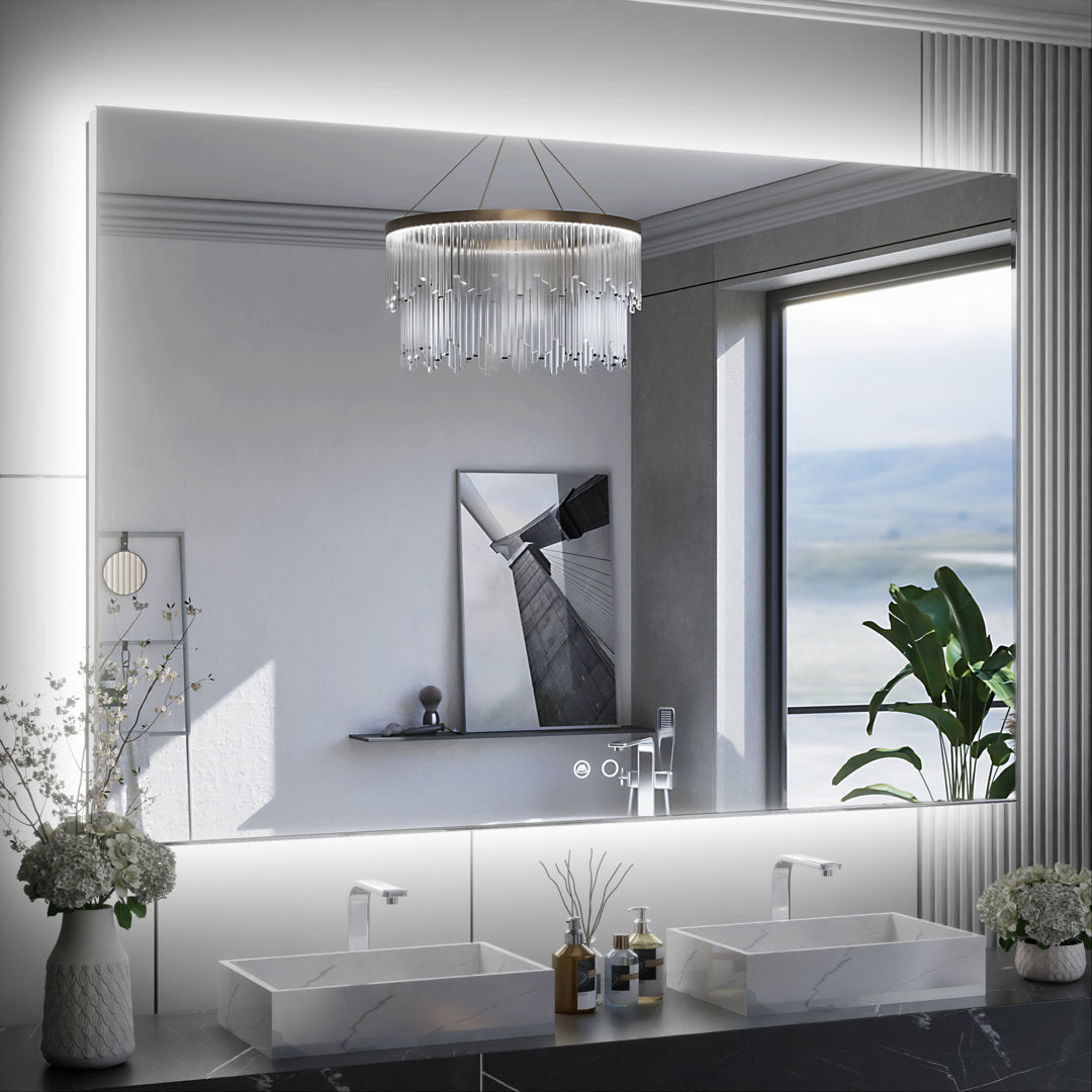 Adorna LED Backlit Frameless Lighted Bathroom Vanity Mirror Wall Mirror Dimmable Anti Fog Orren Ellis Size: 32" x 48"