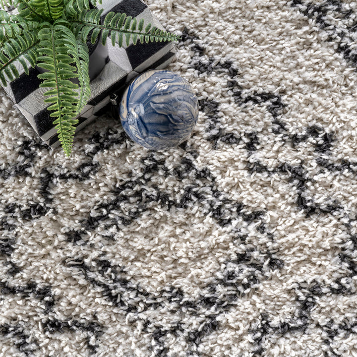 Adry Moroccan Shag Tasseled Cream/Charcoal Area Rug Union Rustic Rug Size: Rectangle 7'10" x 10'