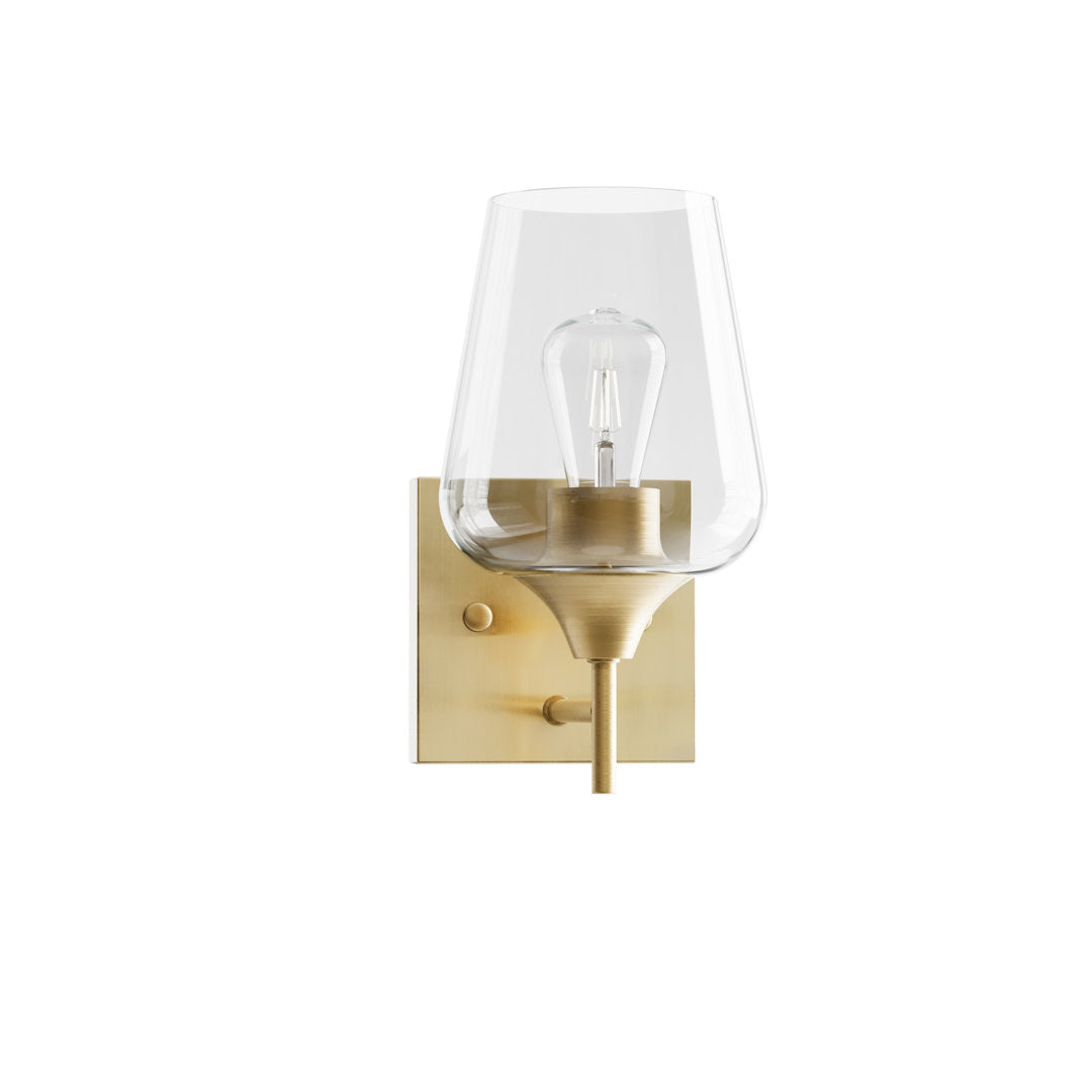 Herriman 1 - Light Dimmable Armed Sconce Ebern Designs Shade Color: Clear Finish: Antique Brass