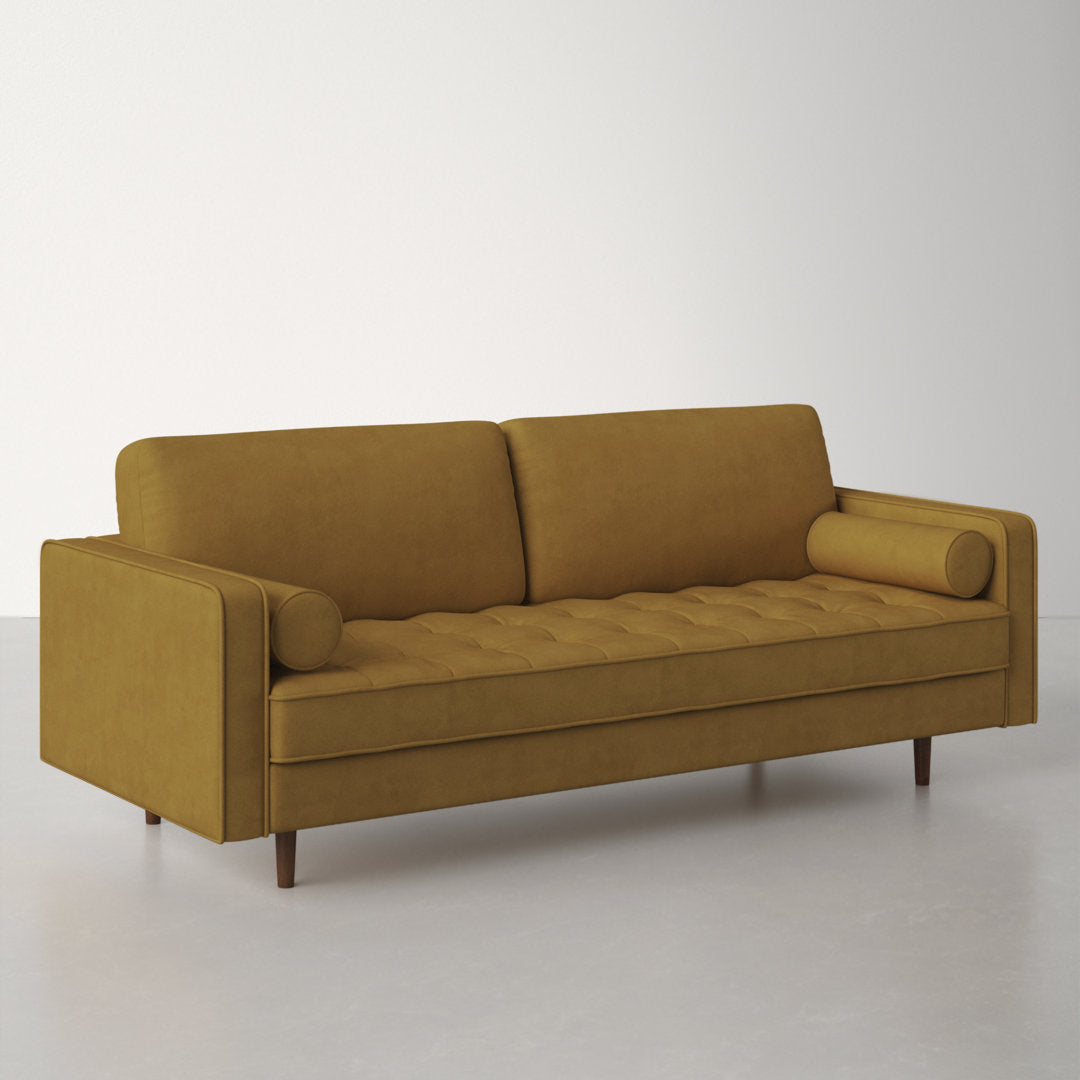 Geo 84" Upholstered Sofa AllModern Fabric: Bella Gold Performance Velvet