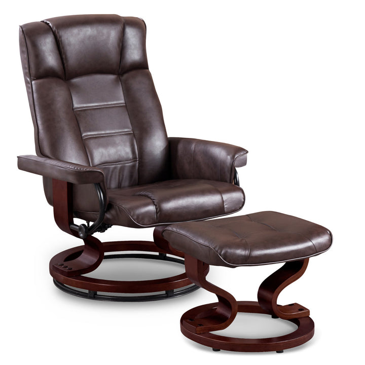 Padang Sidempuan Swivel Recliner, Multi-Position Leisure Chair with Ottoman and Adjustable Back, Faux Leather Corrigan Studio® Fabric: Dark Brown Faux Leather