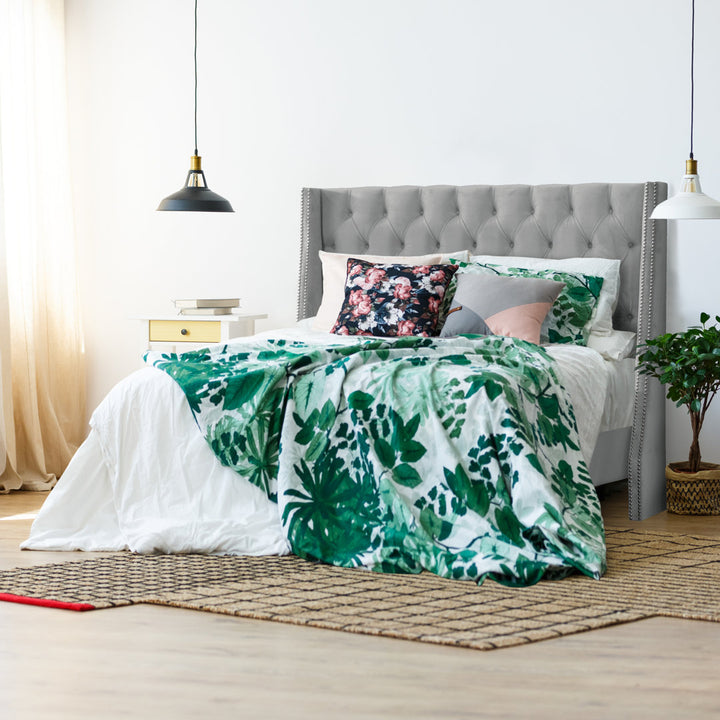Annabel Upholstered Wingback Bed Kelly Clarkson Home Size: Full Body Fabric: Classic Steel Gray Performance Velvet
