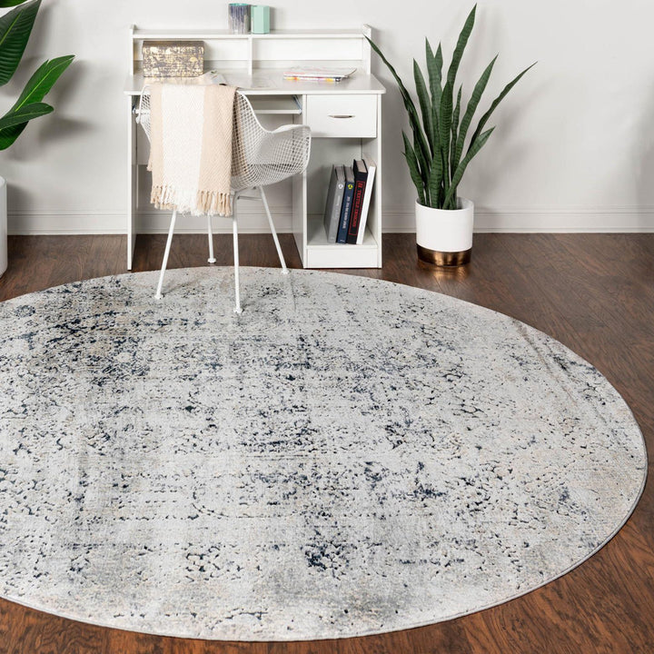 Corteney Oriental Gray Area Rug Alcott Hill® Rug Size: Round 5'
