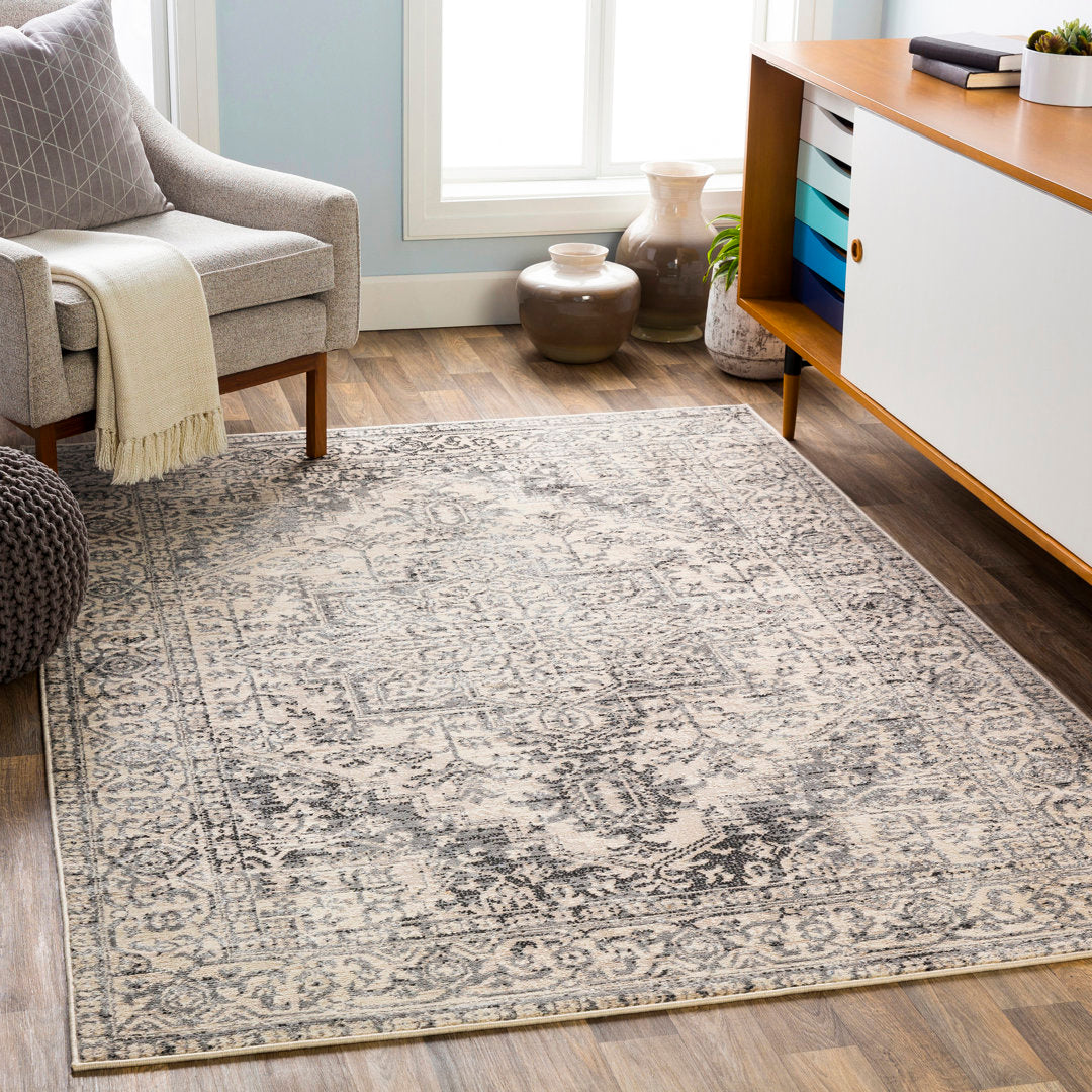 Witten Distressed Charcoal/Cream Area Rug Bungalow Rose Rug Size: Rectangle 8'10" x 12'
