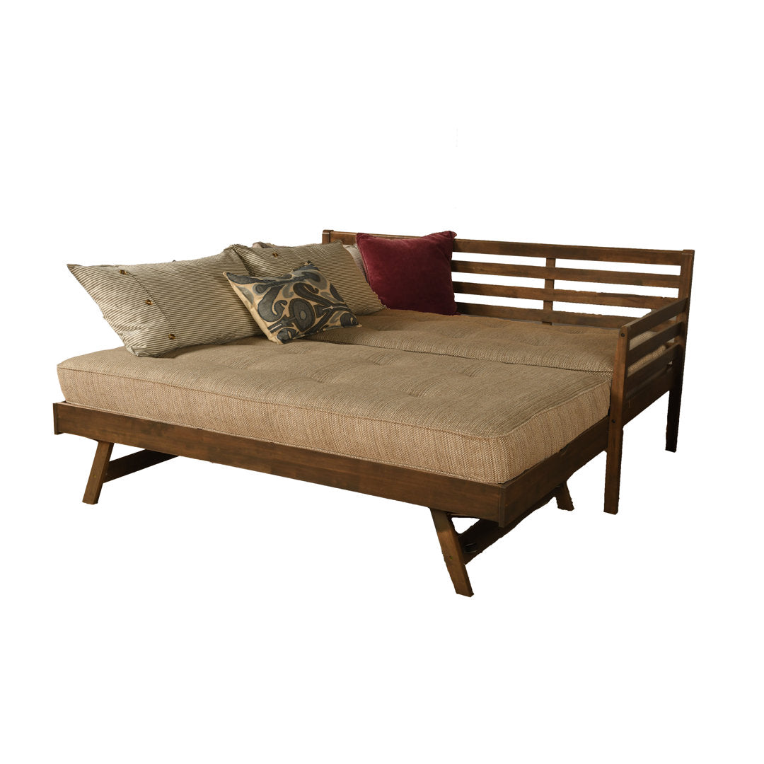 Alhamdi Boho Daybed and Pop-Up Bed with Mattresses Lark Manor™ Frame Color: Rustic Walnut, Mattress Color: Woodsmoke Brown