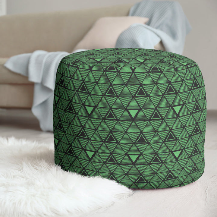 Full Color Hand Drawn Triangles Pouf East Urban Home Upholstery Color: Dark Green