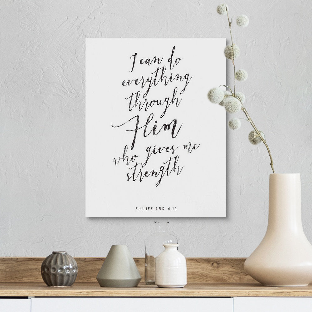 Handlettered Bible Verse - Philippians 4:13 - Textual Art Print on Canvas Gracie Oaks Size: 20" H x 16" W x 1.25" D Format: Wrapped Canvas